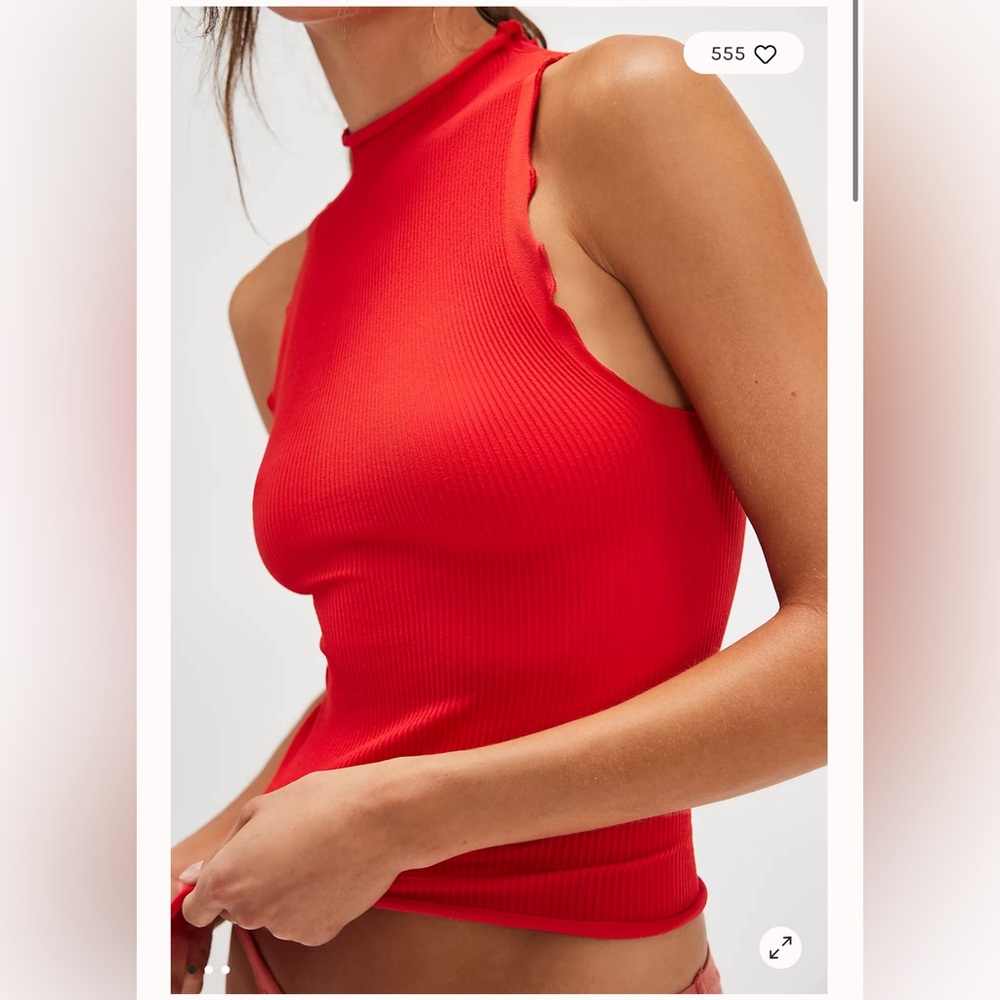 Free People Rib + Lettuce Muscle Tank in High Risk Red XS/S